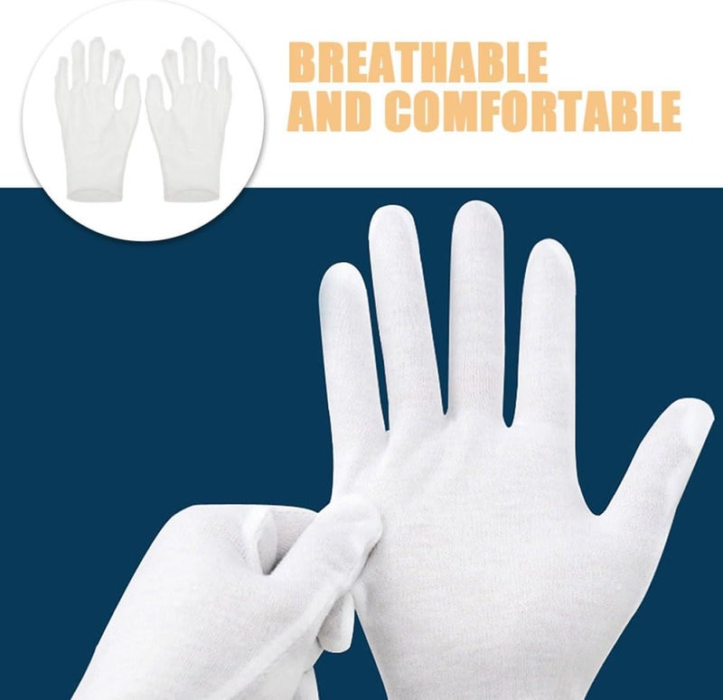 White Cotton Moisturizing Overnight Gloves 12 Pairs Medium Thickness for Dry Hands Sleeping Treatment Soft Working Gloves for Adults - Image 3