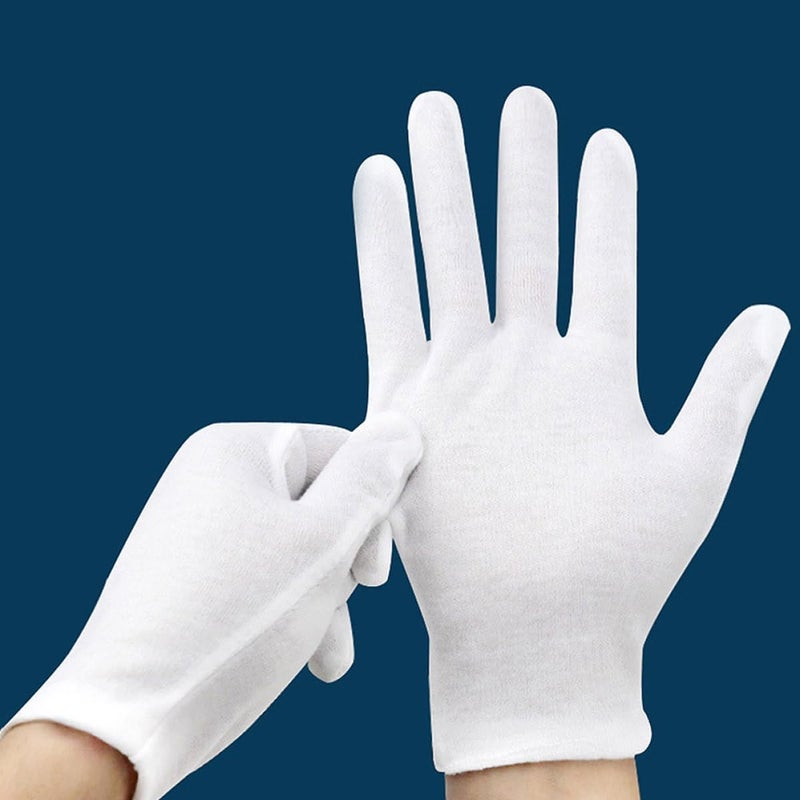 White Cotton Moisturizing Overnight Gloves 12 Pairs Medium Thickness for Dry Hands Sleeping Treatment Soft Working Gloves for Adults - Image 4