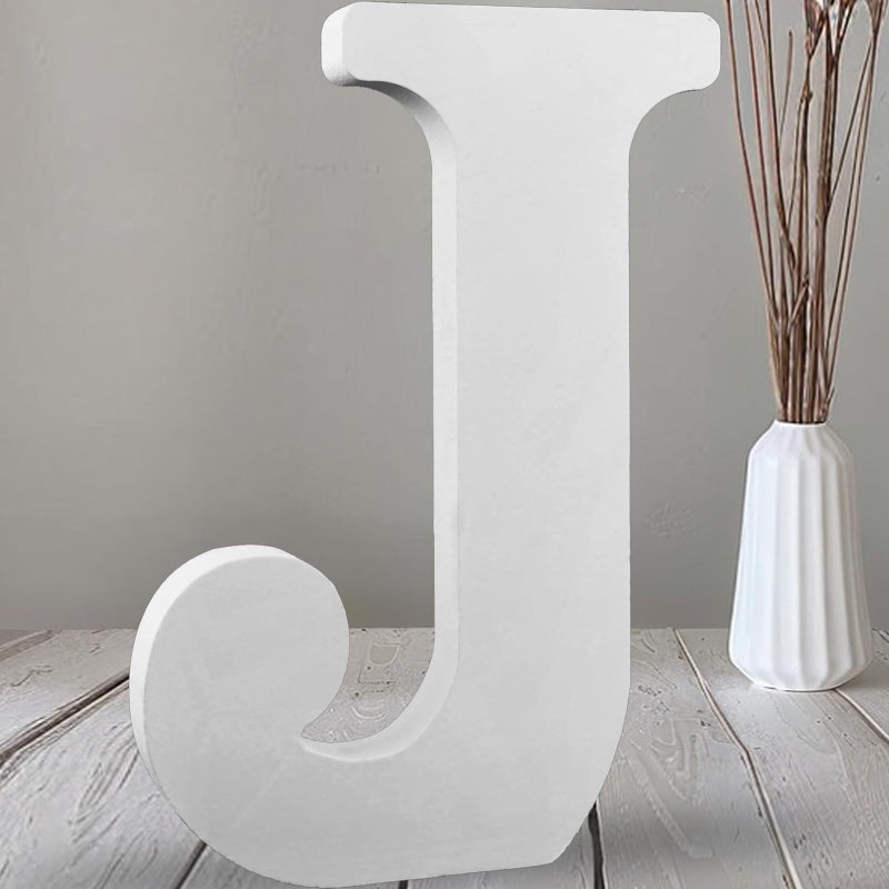AOCEAN 12 Inch White Big Wood Letters Unfinished Wooden Letters for Wall Decor Decorative Standing Letters Slices Sign Board Decoration for Craft Home Party Projects (J) - Image 1