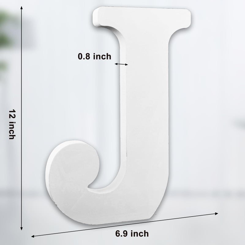 AOCEAN 12 Inch White Big Wood Letters Unfinished Wooden Letters for Wall Decor Decorative Standing Letters Slices Sign Board Decoration for Craft Home Party Projects (J) - Image 2