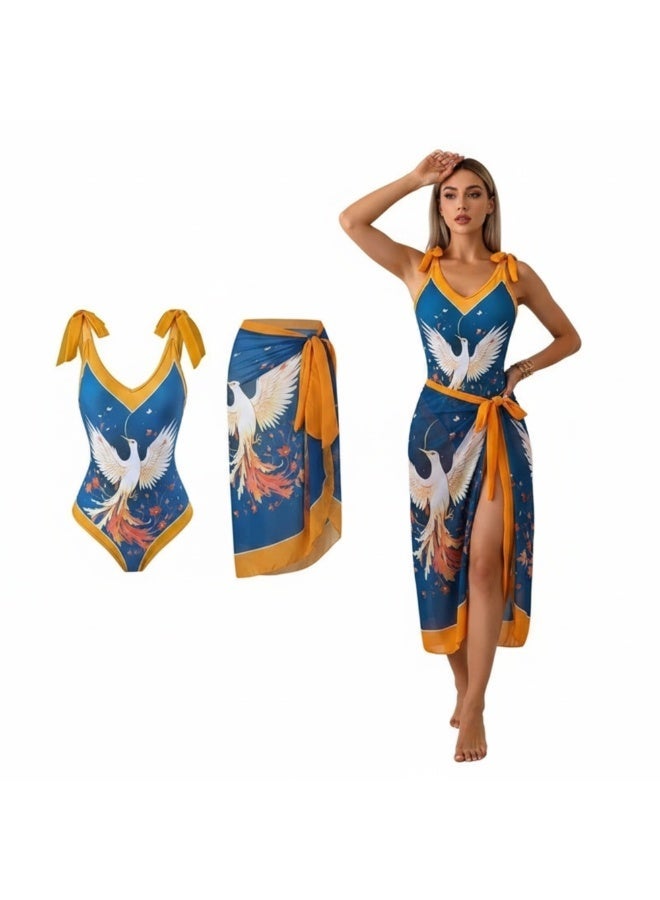 Showday European American Women's Bikini Bathing Suit Women's One Piece Swimsuit with Beach Cover up Wrap Skirt Floral Tummy Control Tankini Set 2 Piece Swimsuit Outfits - Image 2