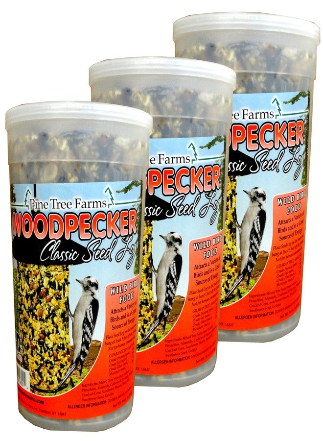 Pine Tree Farms Woodpecker Classic Wild Bird Seed Log, Gourmet Bird Food with Almonds, Peanuts, Sunflower Hearts, Black Oil Sunflower Seeds & More, 36 oz. (Pack of 3) - Image 1