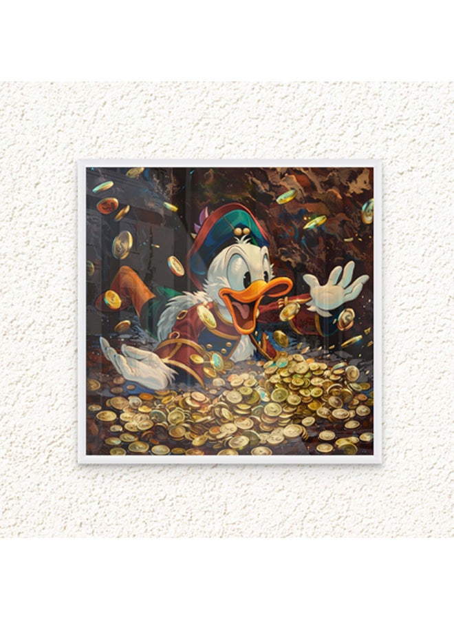 آرت دیکور  ديكور فني مؤطر بطباعة مربعة من الفن الجميل لدونالد داك فن البوب ​​موضوع المال، شخصية كرتونية مميزة عمل فني نابض بالحياة فن البوب ​​يطبع ديكور الحائط لغرفة المعيشة وغرفة النوم والمكتب والاستوديو وديكور المنزل - Image 1