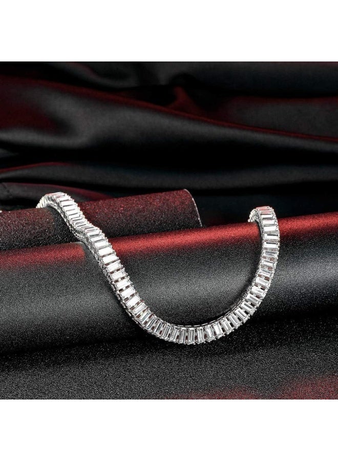 Julia Store Tennis Dainty Trendy Luxury 18k White Gold Plated Diamond Like Necklaces Cute Baguette Cubic Zirconia Solitaire Choker Necklaces for Women Simple Cubic Zirconia Necklace Jewelry Gifts - Image 1