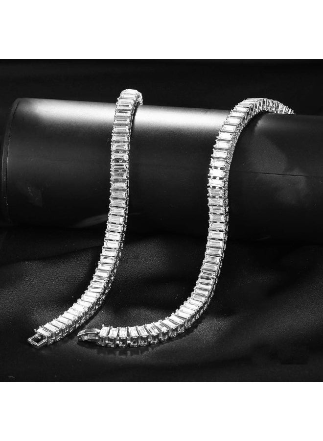 Julia Store Tennis Dainty Trendy Luxury 18k White Gold Plated Diamond Like Necklaces Cute Baguette Cubic Zirconia Solitaire Choker Necklaces for Women Simple Cubic Zirconia Necklace Jewelry Gifts - Image 5