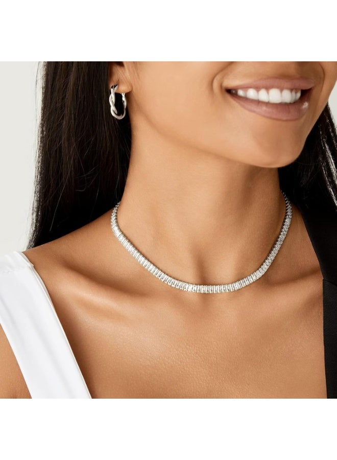 Julia Store Tennis Dainty Trendy Luxury 18k White Gold Plated Diamond Like Necklaces Cute Baguette Cubic Zirconia Solitaire Choker Necklaces for Women Simple Cubic Zirconia Necklace Jewelry Gifts - Image 3