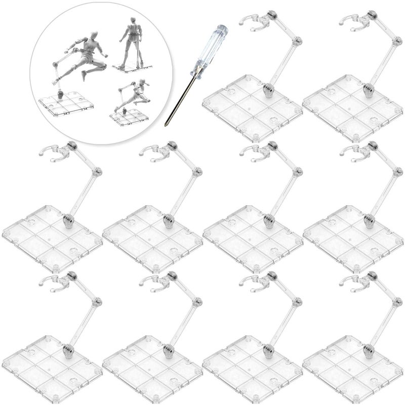 XISTEST Action Figure Stand, 10 PCS Assembly Action Figure Display Holder Base Doll Model Support Stand Compatible with HG RG SD SHF Gundam 1/144 Toy Clear - Image 1