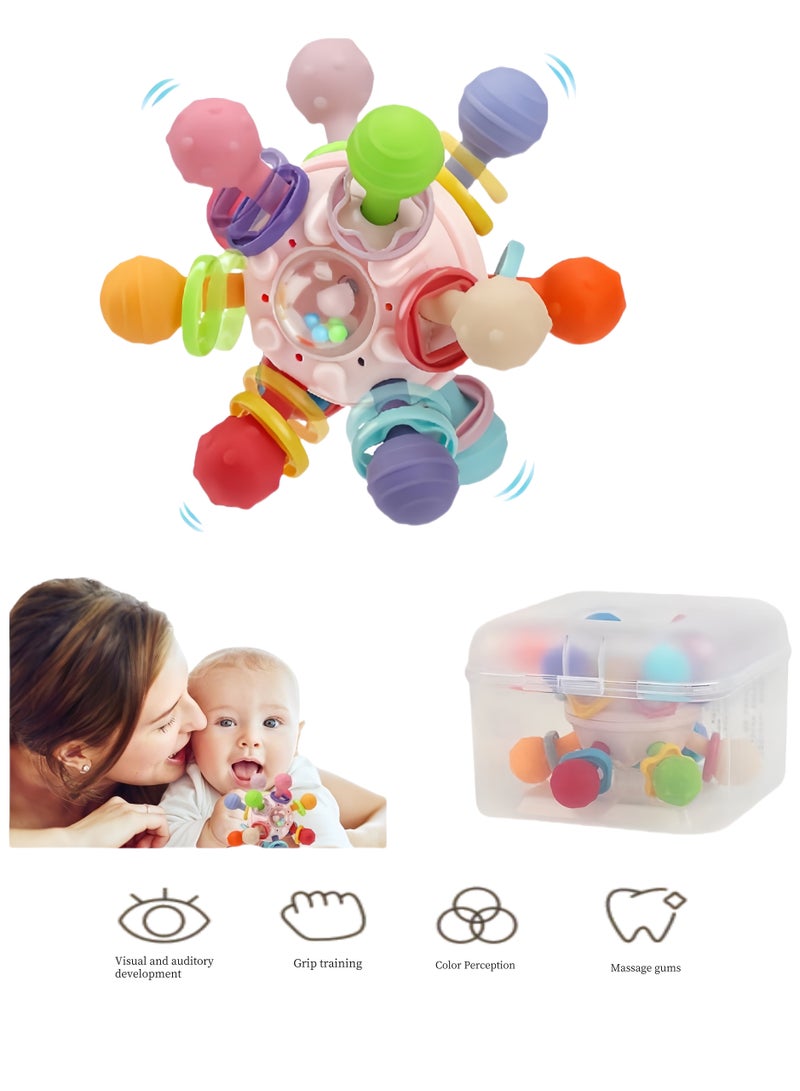 Baby Teething Toys, Baby Sensory Toys, Suitable for 0-6 6-12 Months, Suitable for 1 Year Old Boys Girls Infant Newborn 0 3 6 9 12 18 Months Toys, Baby Rattle Chew Toy - Pink - Image 1