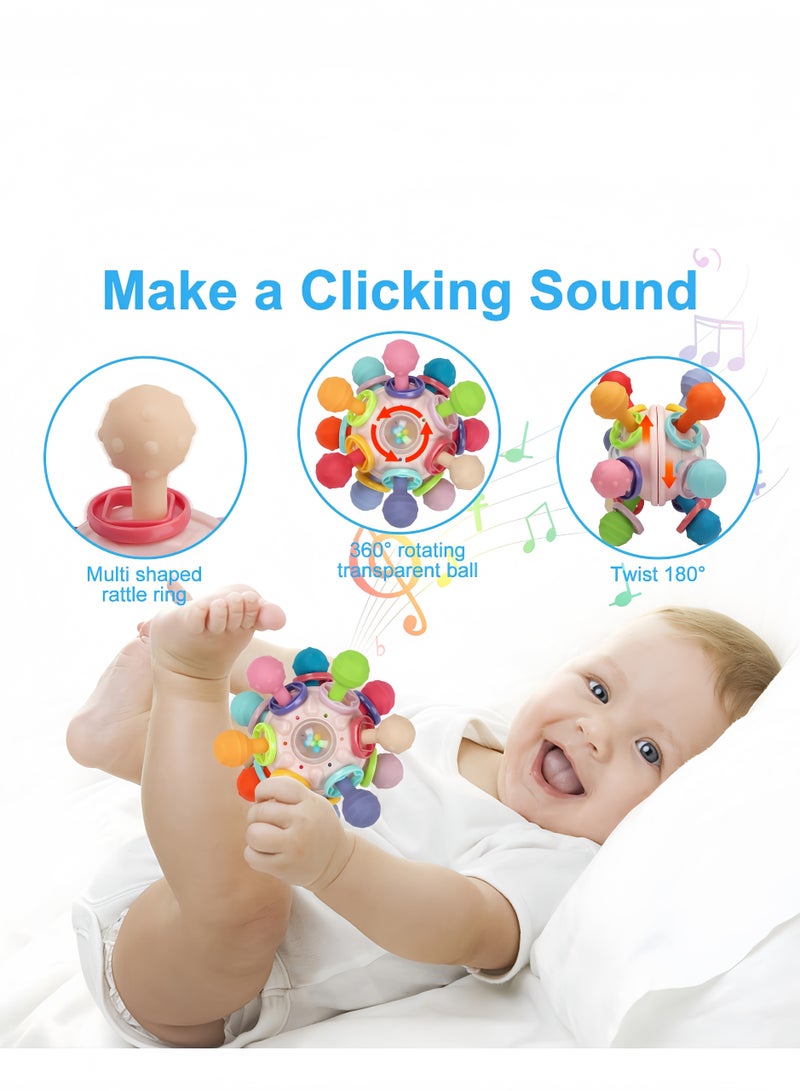 Baby Teething Toys, Baby Sensory Toys, Suitable for 0-6 6-12 Months, Suitable for 1 Year Old Boys Girls Infant Newborn 0 3 6 9 12 18 Months Toys, Baby Rattle Chew Toy - Pink - Image 4