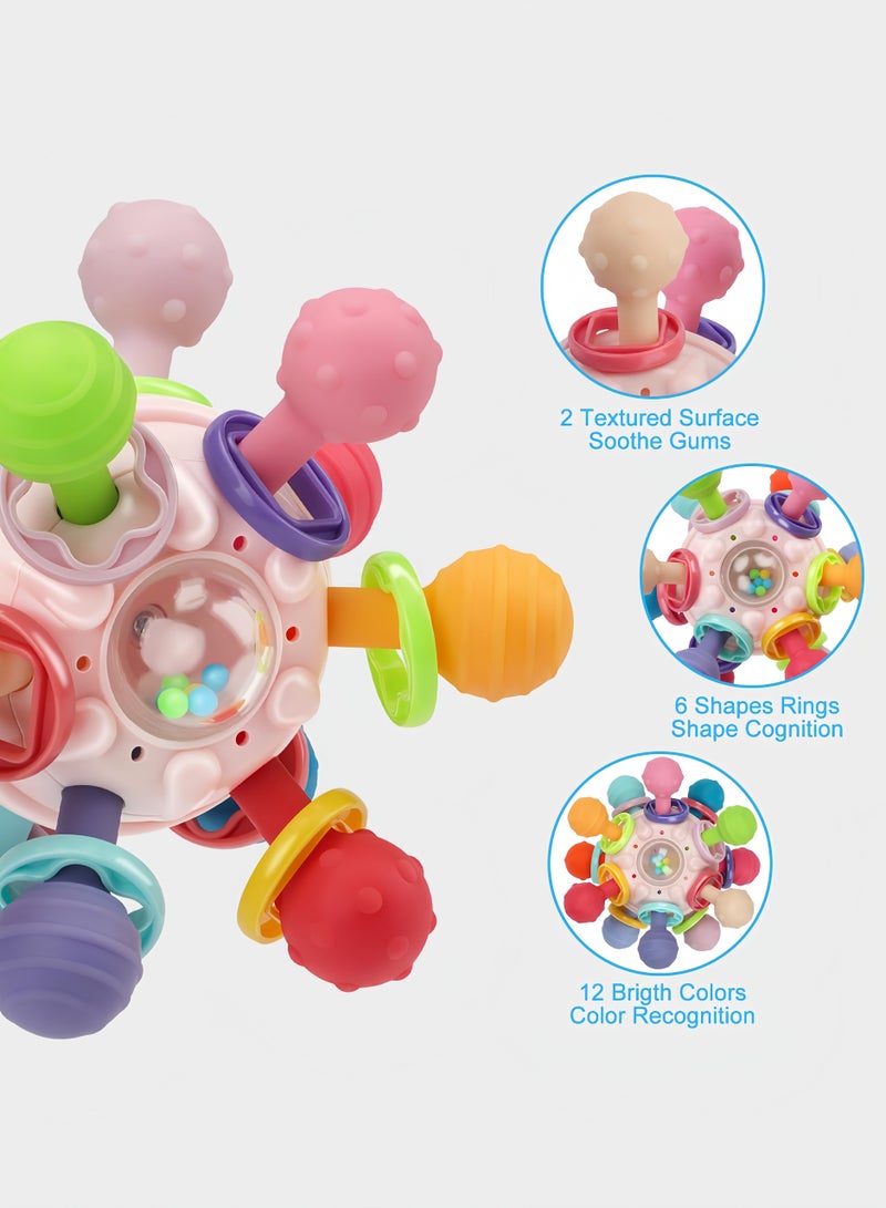 Baby Teething Toys, Baby Sensory Toys, Suitable for 0-6 6-12 Months, Suitable for 1 Year Old Boys Girls Infant Newborn 0 3 6 9 12 18 Months Toys, Baby Rattle Chew Toy - Pink - Image 3