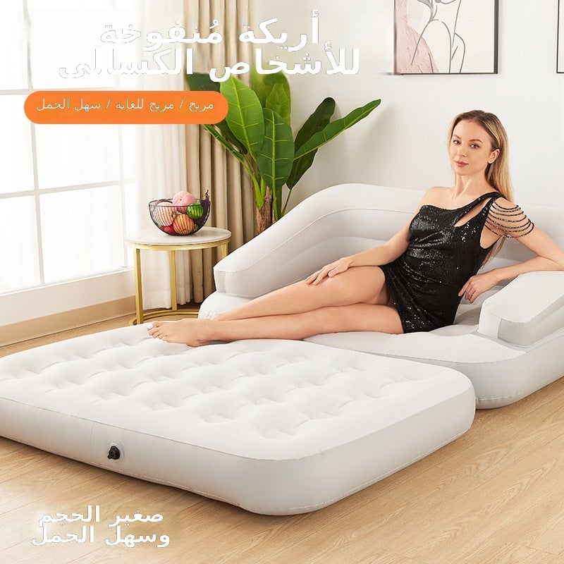 Cream Velvet 5-in-1 Inflatable Sofa for Outdoor Camping - Portable Lounge Chair with Tent & 5th Gen Square Pump - Image 2