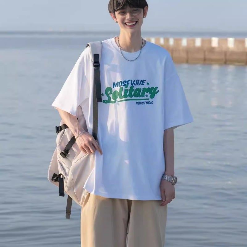 American Style Retro Short-sleeved T-shirt Men's Summer New Arrival cityboy Hong Kong Style Japanese Alphabet Printed Loose Half-sleeved T-shirt - Image 3