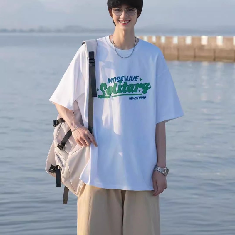 American Style Retro Short-sleeved T-shirt Men's Summer New Arrival cityboy Hong Kong Style Japanese Alphabet Printed Loose Half-sleeved T-shirt - Image 1