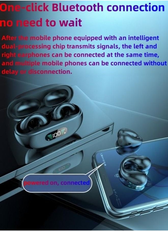 TWS - Ear Clip Bone Conduction Earbuds Open Ears Headphones Elegant Black - Image 1