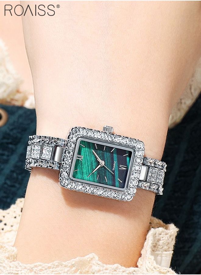 رويس ساعة كوارتز نسائية بسوار فولاذي، ساعة ذات قرص مستطيل مزين بأحجار الراين، ساعة فاخرة مقاومة للماء كهدية للسيدات، فضي - Image 2