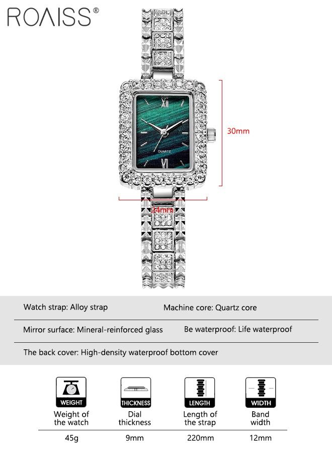 رويس ساعة كوارتز نسائية بسوار فولاذي، ساعة ذات قرص مستطيل مزين بأحجار الراين، ساعة فاخرة مقاومة للماء كهدية للسيدات، فضي - Image 4