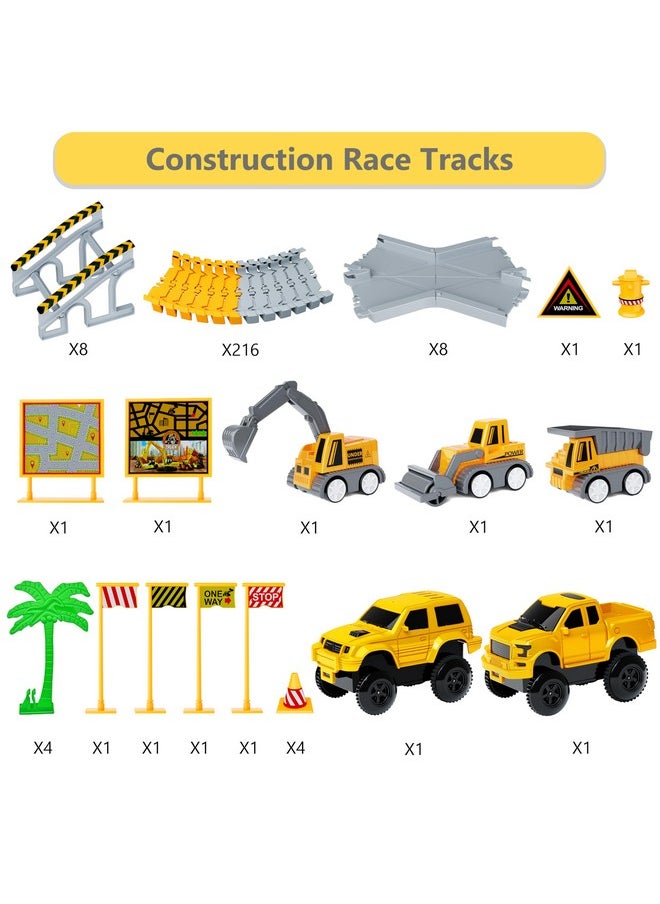 Hony Kids Toys 253 Pcs Construction Race Tracks Toy For 3 4 5 6 7 8 Year Old Boys Girls, 5 Pcs Construction Truck Car And Flexible Track Play Set Create A Engineering Road Games Toddler Toys Birthday Gifts  - Image 1