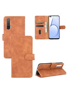 HuHa Case Cover For Realme X50 / X50 5G Solid Color Skin Feel Magnetic Buckle Horizontal Flip Calf Texture PU Leather Case with Holder & Card Slots & Wallet Brown 