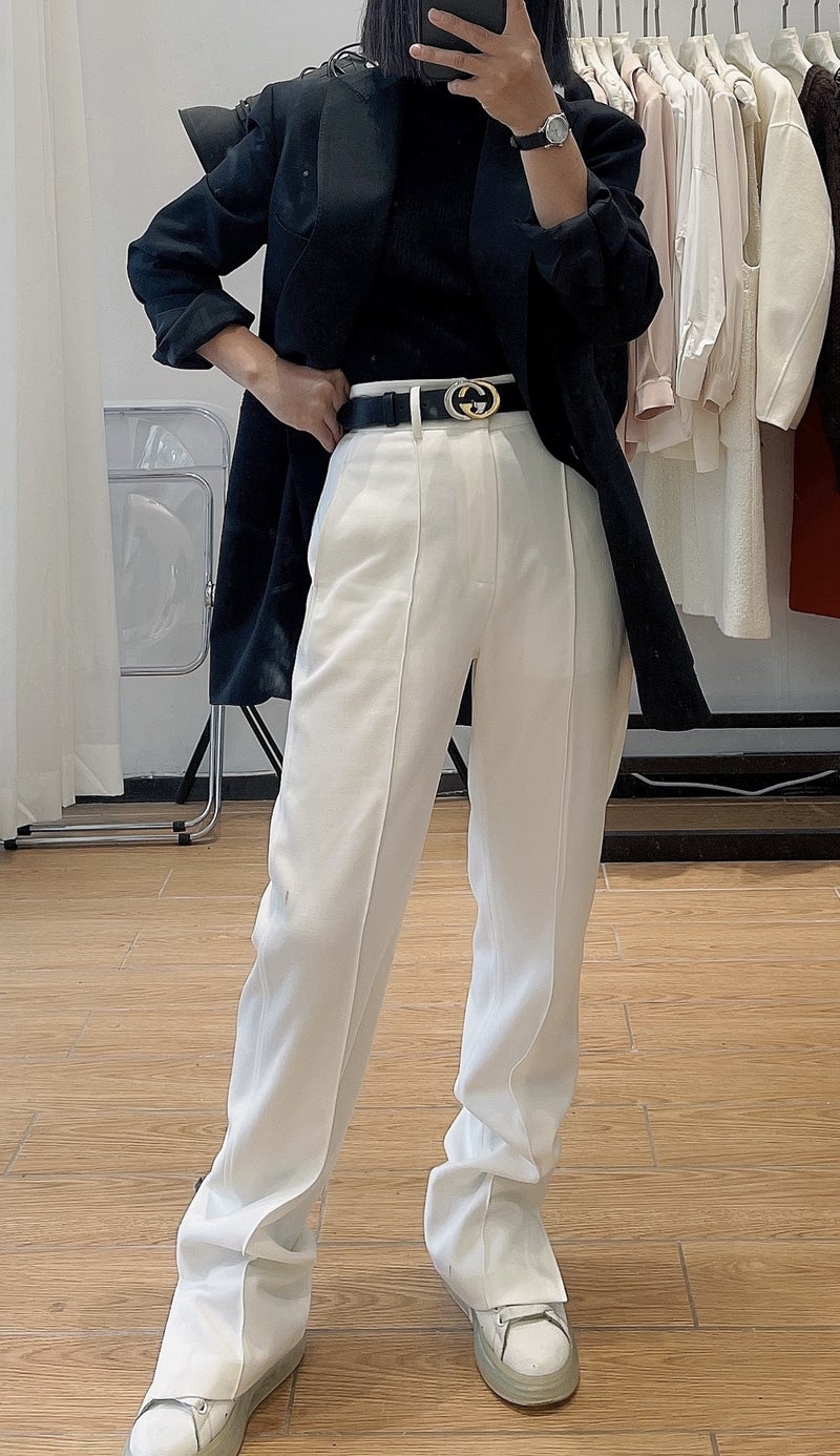 2023 Autumn Winter Chic Patched Trousers for Women Ivory - Image 4