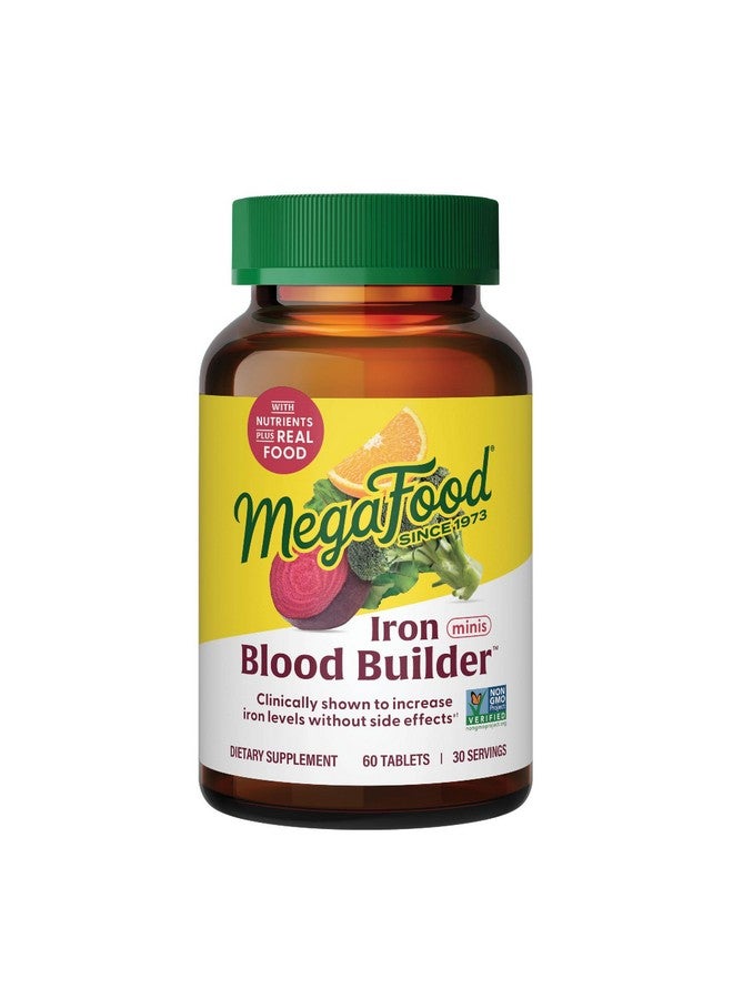 MegaFood Blood Builder Minis, Iron Supplement Clinically Shown to Increase Iron Levels Without Side Effects - Vegan Supplement with Vitamin C, Vitamin B12 & Folic Acid, 60 Tablets (30 Servings) - Image 1