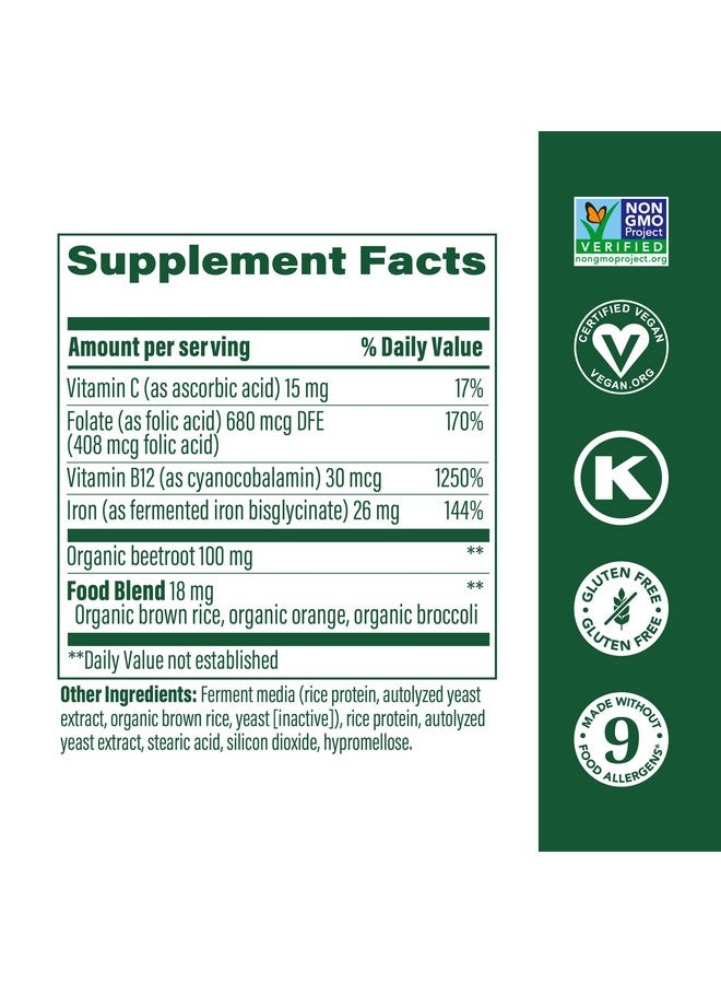 MegaFood Blood Builder Minis, Iron Supplement Clinically Shown to Increase Iron Levels Without Side Effects - Vegan Supplement with Vitamin C, Vitamin B12 & Folic Acid, 60 Tablets (30 Servings) - Image 3