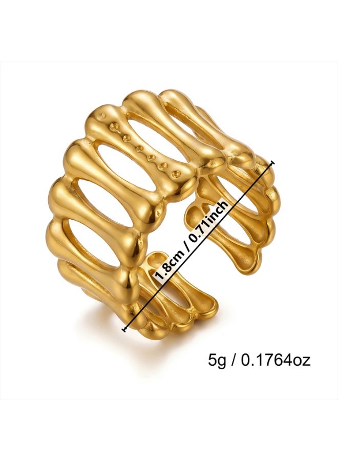 Gold Stackable Rings Set of 4 for Women | Vintage Chunky Statement Jewelry - Image 4