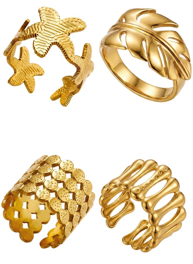 Gold Stackable Rings Set of 4 for Women | Vintage Chunky Statement Jewelry - Image 1