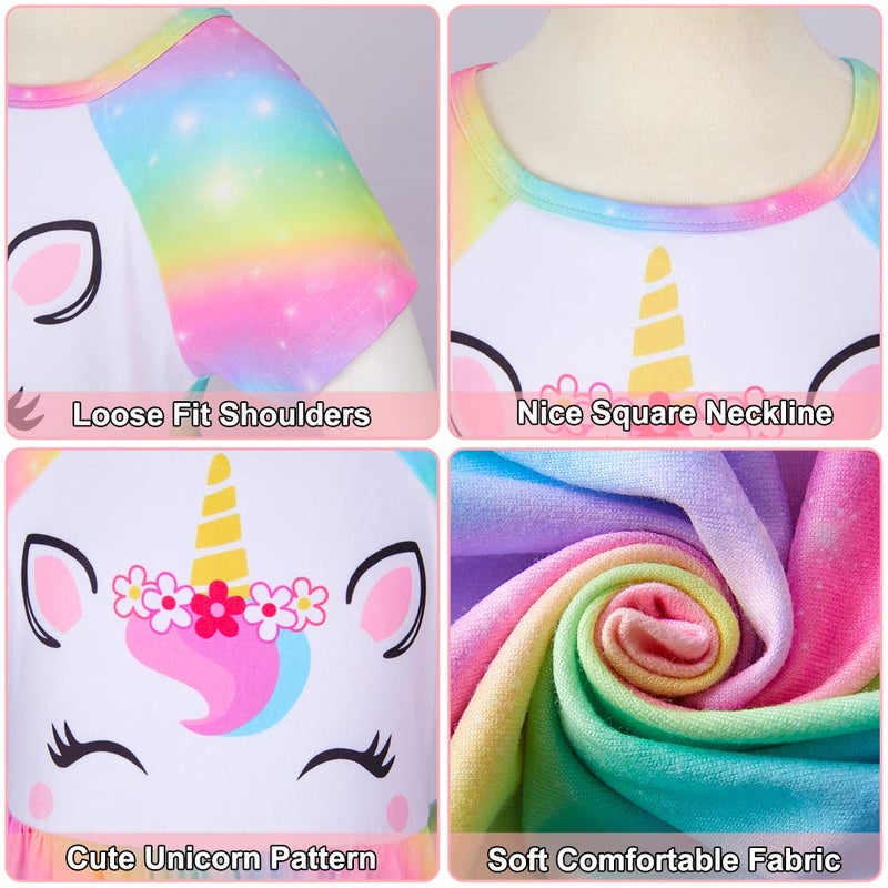 Play Tailor Doll and Girl Matching Nightgown Unicorn Outfit Pajamas Night Dress for Girls and 18" Dolls Clothes (Doll Not Included), 8-9 Years, Rainbow - Image 5