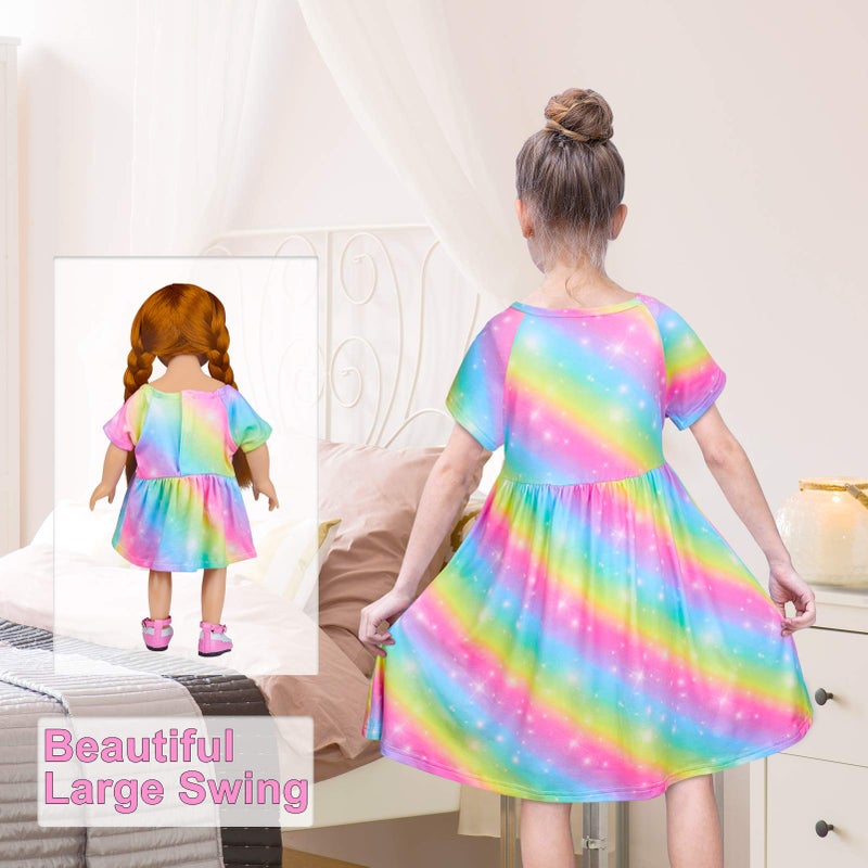 Play Tailor Doll and Girl Matching Nightgown Unicorn Outfit Pajamas Night Dress for Girls and 18" Dolls Clothes (Doll Not Included), 8-9 Years, Rainbow - Image 4