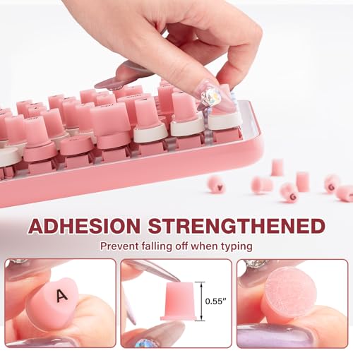 Udefineit 91PCS Long Nails Keyboard Stickers, Self-Adhesive Keyboard Bubbles for Long Nails Typing and Gaming, Heart-Shaped Silicone Keyboards Cover for Women Girls Nail Art PC Keyboards Caps - Pink - Image 3