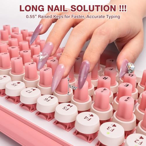 Udefineit 91PCS Long Nails Keyboard Stickers, Self-Adhesive Keyboard Bubbles for Long Nails Typing and Gaming, Heart-Shaped Silicone Keyboards Cover for Women Girls Nail Art PC Keyboards Caps - Pink - Image 4