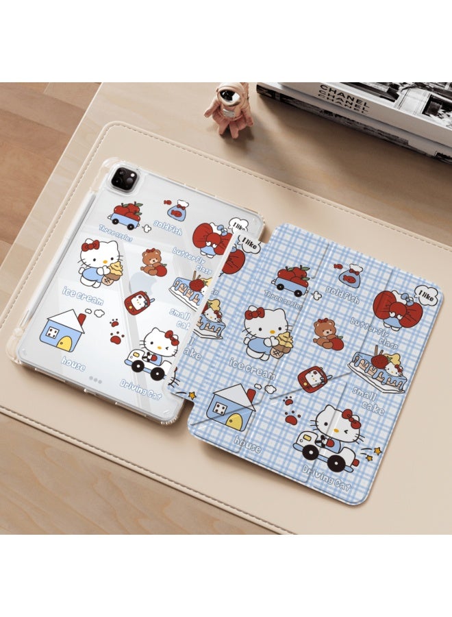 Rbp Air7 11-inch Air654 Tablet 3y Folding Protective Case Acrylic Airbag Anti-bend Shockproof Multi-angle Pencil Slot - Blue Plaid Cat