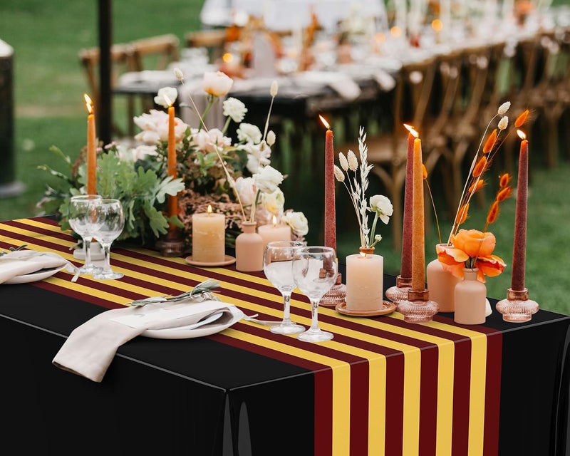Oudain 6 Pcs Striped Tablecloth 108 x 54 Inch Disposable Plastic Table Cloth Waterproof Tablecloth Rectangle Table Cover for Birthday Wedding Bridal Party Supplies (Red Yellow Black) - Image 5