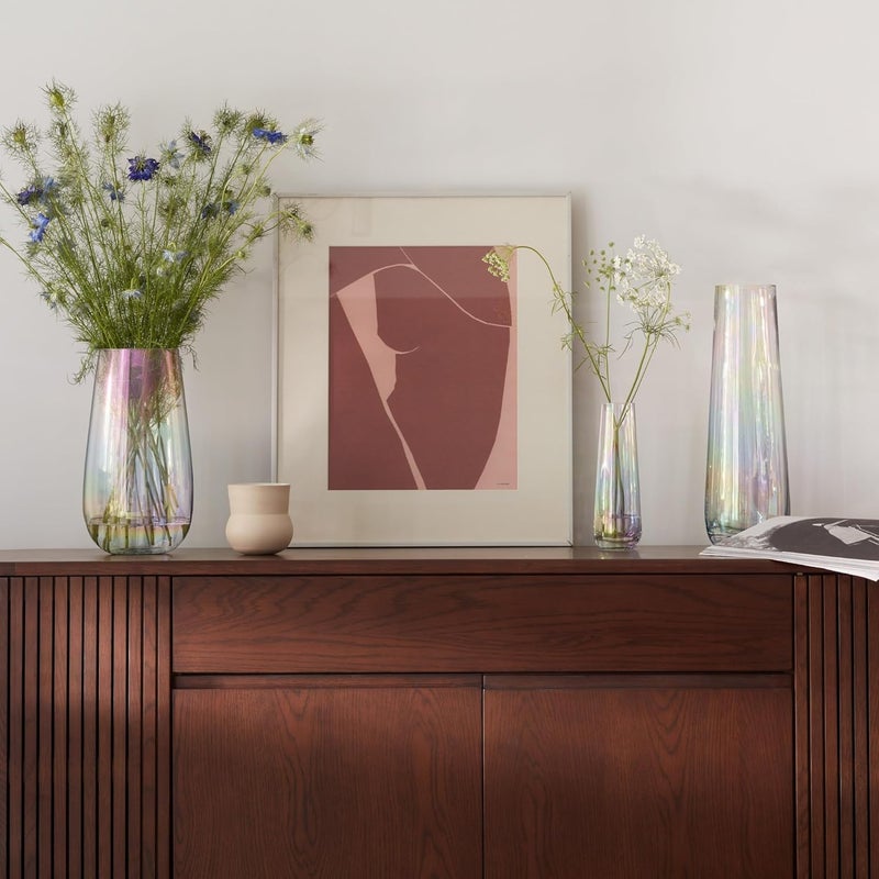 LSA Mother of Pearl Glass Vase with Pink & White Roses H20cm - Image 5