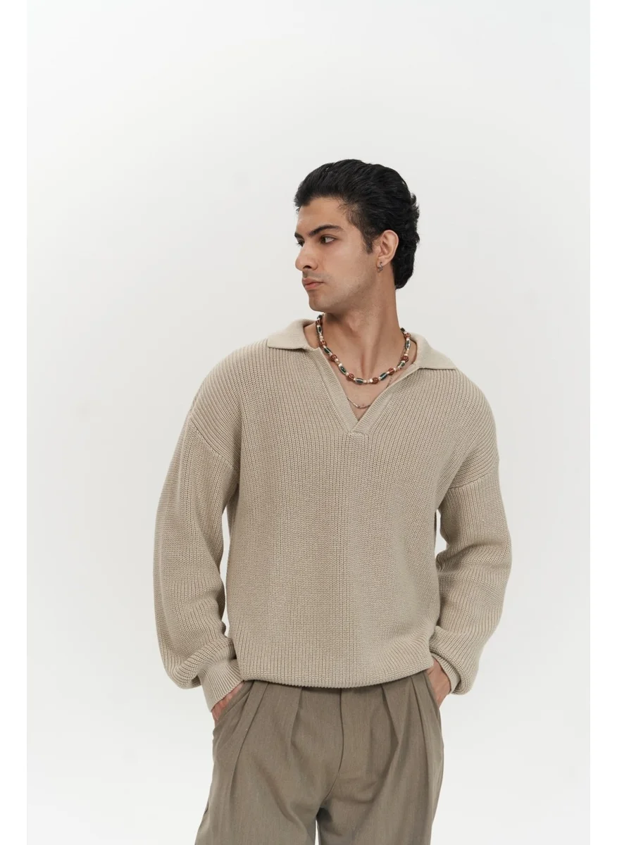 Mai Collection Magnus Polo Neck Beige Men's Knitwear Sweater