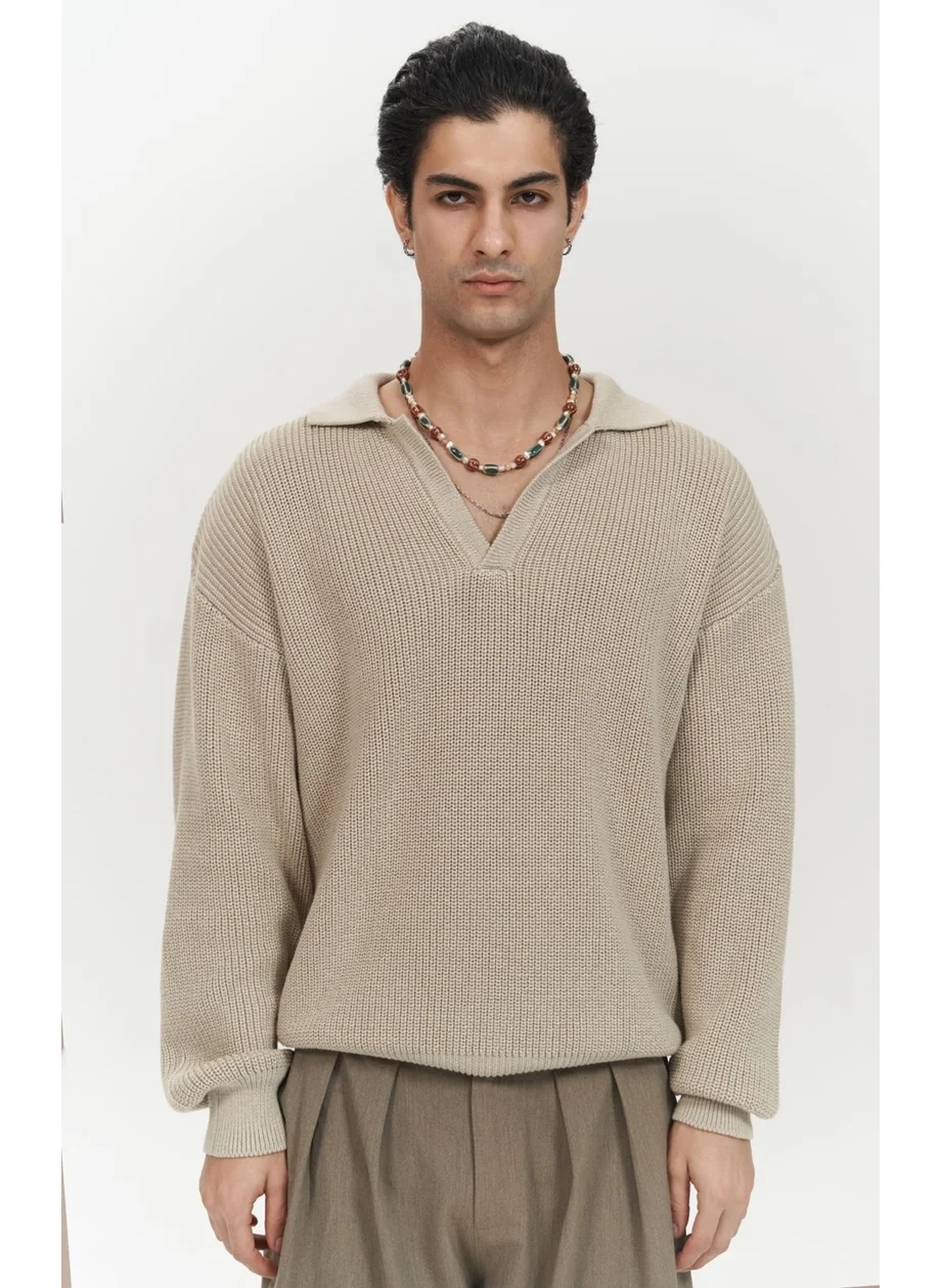 Mai Collection Magnus Polo Neck Beige Men's Knitwear Sweater
