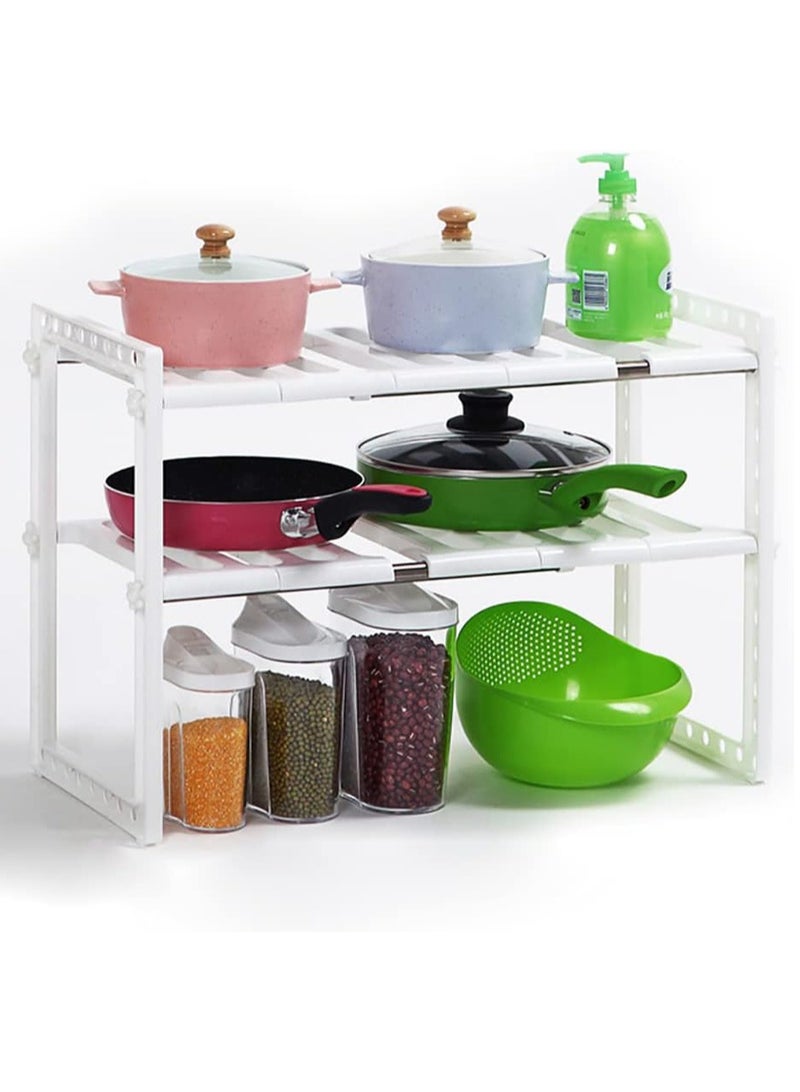 Yuwell Adjustable Under Sink Storage Shelf Organizer, 2 Tier Kitchen Cabinet Shelf Rack, Stainless Steel & Plastic Multifunction Sink Organizer, Height Adjustable 50-70x26x38cm, Space Saving Cabinet Storage Solution - Image 3
