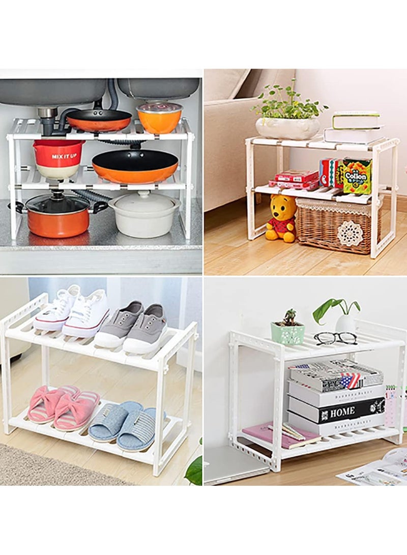 Yuwell Adjustable Under Sink Storage Shelf Organizer, 2 Tier Kitchen Cabinet Shelf Rack, Stainless Steel & Plastic Multifunction Sink Organizer, Height Adjustable 50-70x26x38cm, Space Saving Cabinet Storage Solution - Image 4