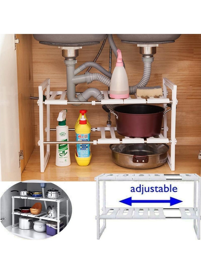 Yuwell Adjustable Under Sink Storage Shelf Organizer, 2 Tier Kitchen Cabinet Shelf Rack, Stainless Steel & Plastic Multifunction Sink Organizer, Height Adjustable 50-70x26x38cm, Space Saving Cabinet Storage Solution - Image 5