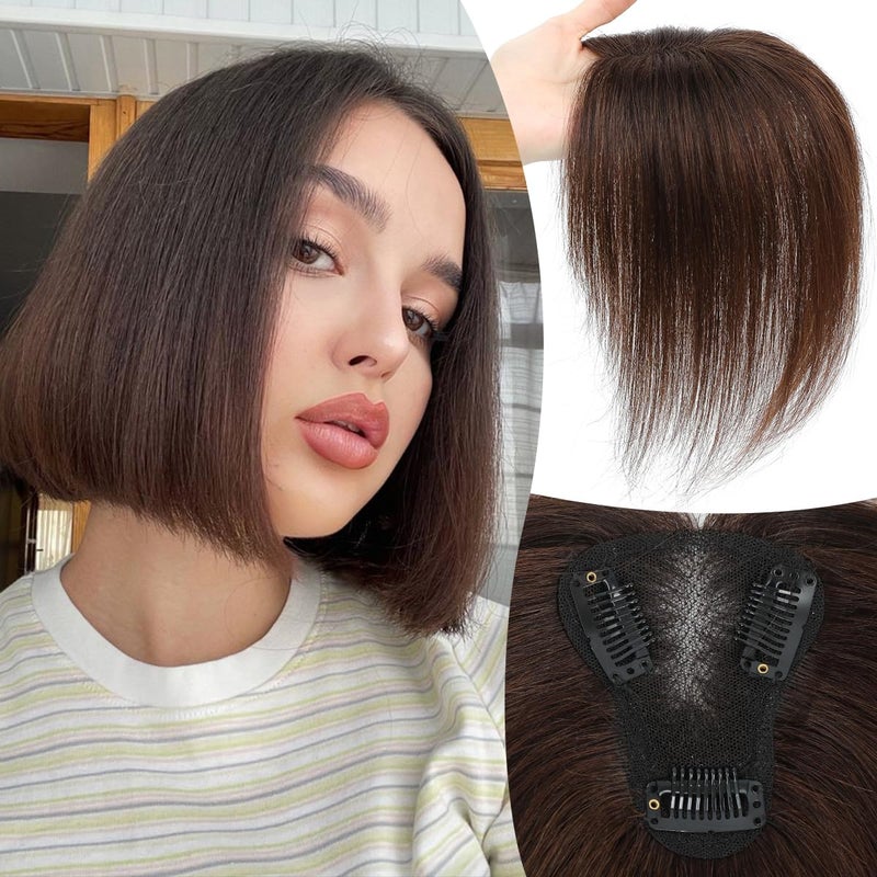 forfeels Hair Toppers For Women Mocha Brown Color Clip In Bangs Women's Real Human Hair Pieces Toppers For Women Solving Slightly Lossing Volume And Covering Gray