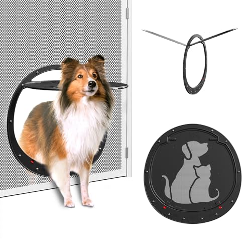 HIDROSIL Dog Door for Screen Door Patent Desigh Pet Screen Door with Lockable Magnetic Flap for Doggy Door and Cat Door Black