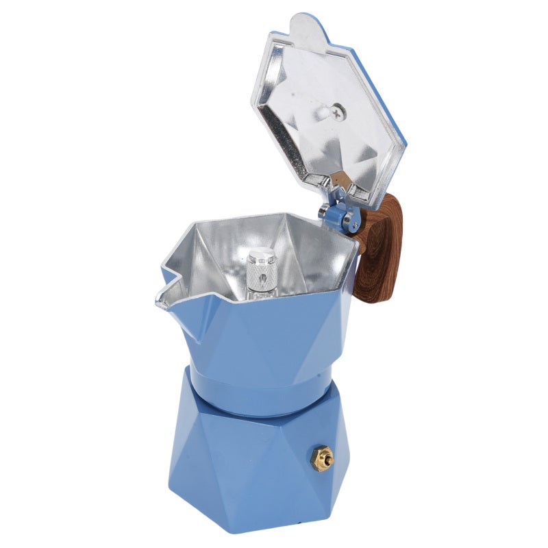 Stovetop Coffee Maker: Blue Large Size, Premium Food Safe Anodized Aluminum, Dual Valve Design - Heat Proof Large Handle, Moka Pot for Home Brewing, Camping, All Stovetops - Image 4