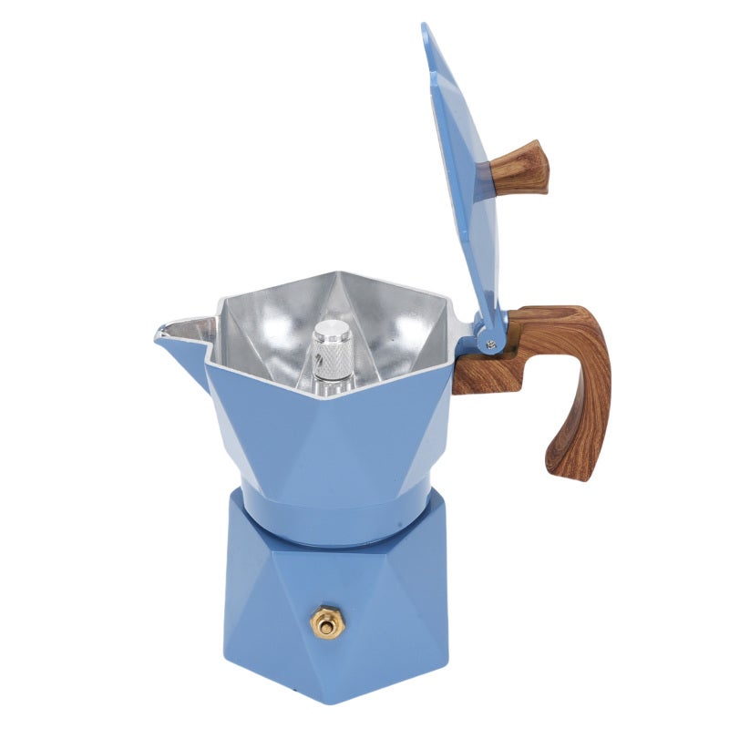 Stovetop Coffee Maker: Blue Large Size, Premium Food Safe Anodized Aluminum, Dual Valve Design - Heat Proof Large Handle, Moka Pot for Home Brewing, Camping, All Stovetops - Image 5