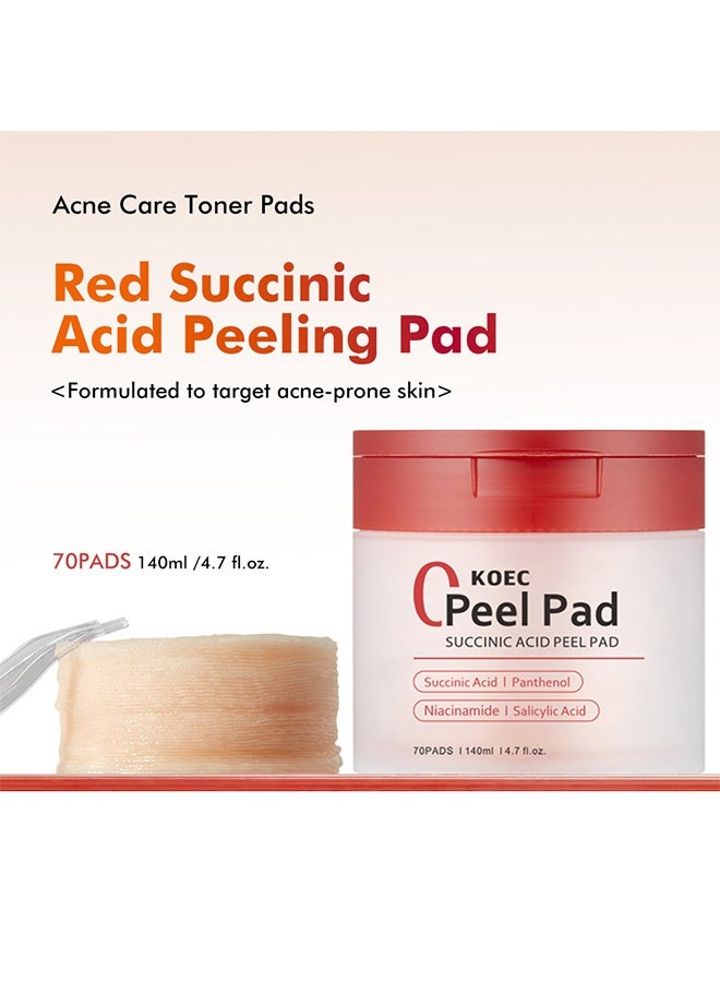 ك أو إي سي وسادة تقشير بحمض السكسينيك، وسائد تقشير حمض السكسينيك الأحمر – منظف خفيف يومي للوجه للبشرة المعرضة لحب الشباب، يتحكم في الزيوت ويحسن ملمس البشرة، وسائد تقشير مرطبة بمكونات مهدئة، 70 وسادة - Image 2