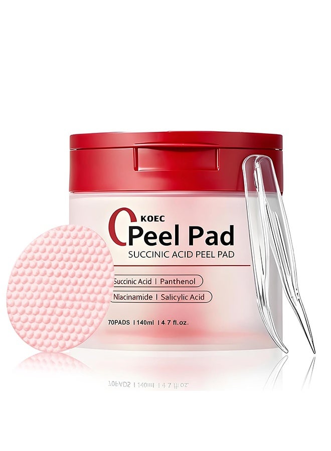 ك أو إي سي وسادة تقشير بحمض السكسينيك، وسائد تقشير حمض السكسينيك الأحمر – منظف خفيف يومي للوجه للبشرة المعرضة لحب الشباب، يتحكم في الزيوت ويحسن ملمس البشرة، وسائد تقشير مرطبة بمكونات مهدئة، 70 وسادة - Image 1