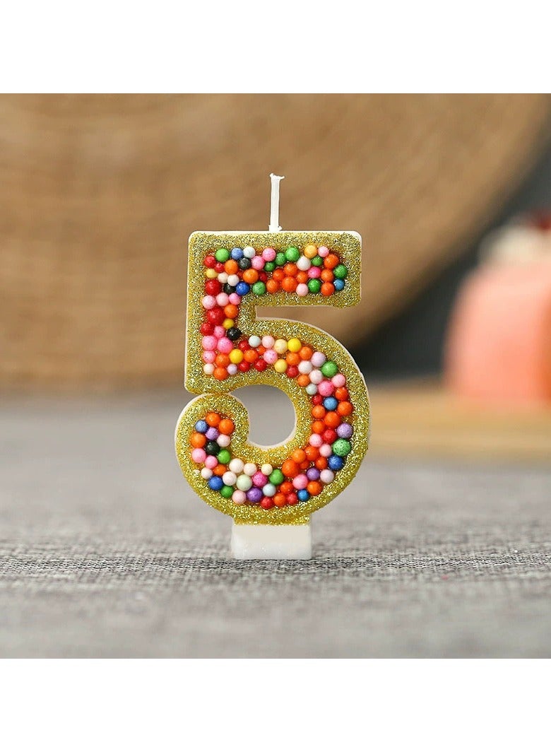 general Digital Creative Golden-edge Mixed-color Bead Birthday Cake Party Candle Decoration Set