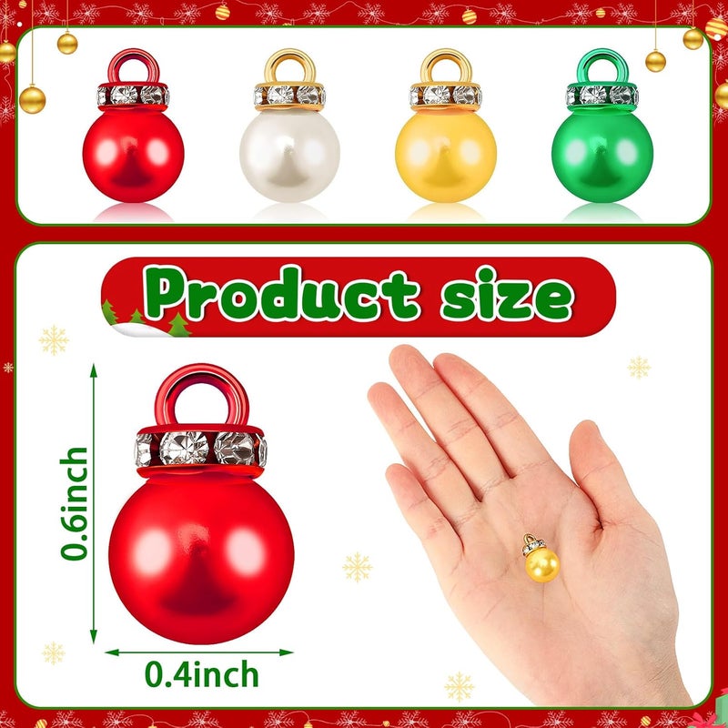 Jansun 90PCS Multicolour Christmas Mini Balls Ornaments Imitation Pearl Pendants Miniature Xmas Tree Hanging Decorations Small Vintage Glitter Balls for Holiday Party Indoor DIY Craft Decor Supplies - Image 2