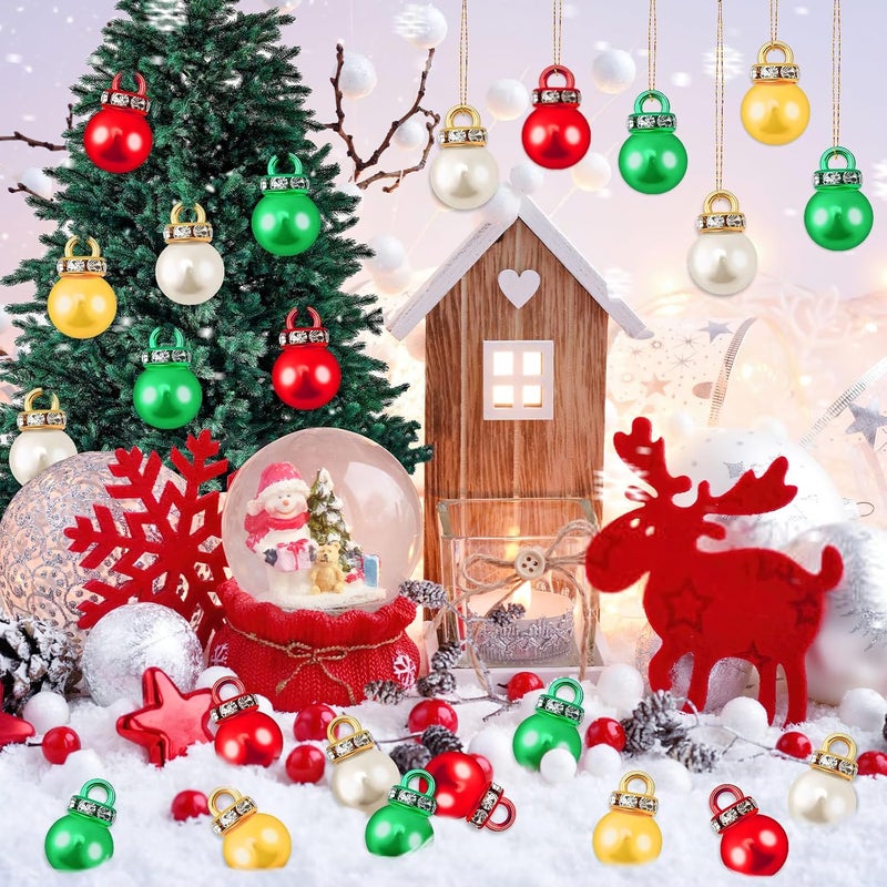 Jansun 90PCS Multicolour Christmas Mini Balls Ornaments Imitation Pearl Pendants Miniature Xmas Tree Hanging Decorations Small Vintage Glitter Balls for Holiday Party Indoor DIY Craft Decor Supplies - Image 5