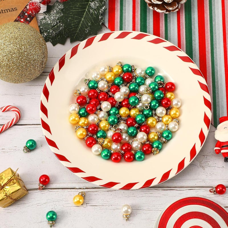 Jansun 90PCS Multicolour Christmas Mini Balls Ornaments Imitation Pearl Pendants Miniature Xmas Tree Hanging Decorations Small Vintage Glitter Balls for Holiday Party Indoor DIY Craft Decor Supplies - Image 4