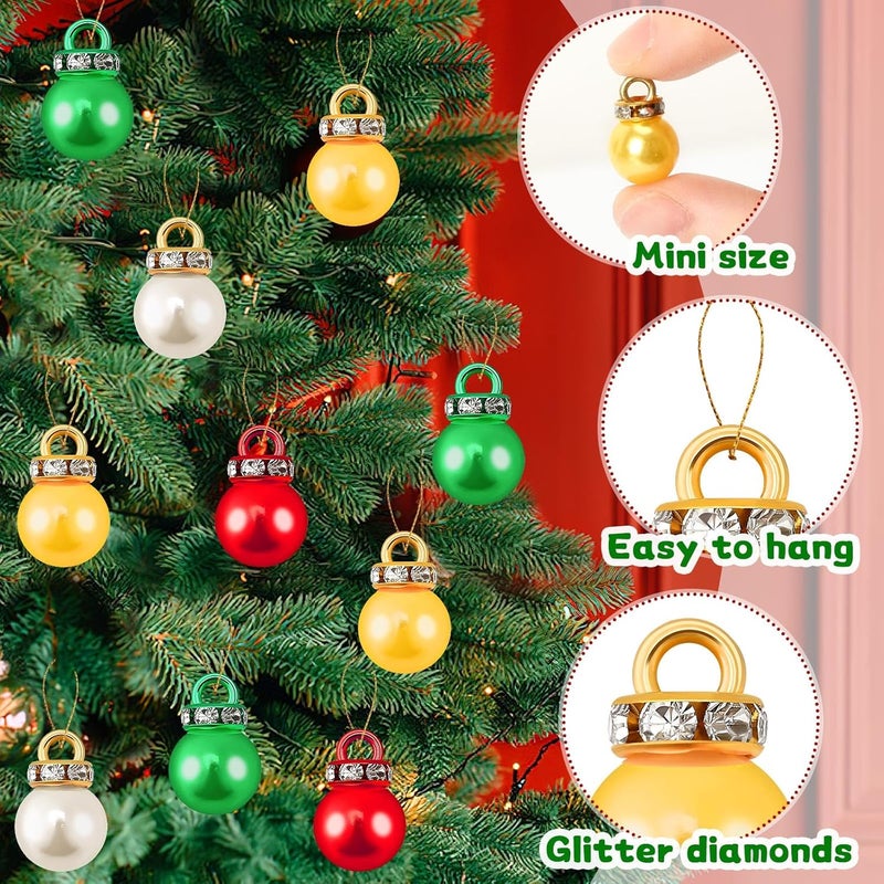 Jansun 90PCS Multicolour Christmas Mini Balls Ornaments Imitation Pearl Pendants Miniature Xmas Tree Hanging Decorations Small Vintage Glitter Balls for Holiday Party Indoor DIY Craft Decor Supplies - Image 3